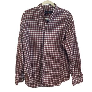 Ralph Lauren Mens XL Plaid Button Down Red White Navy Blue Long Sleeve Pony